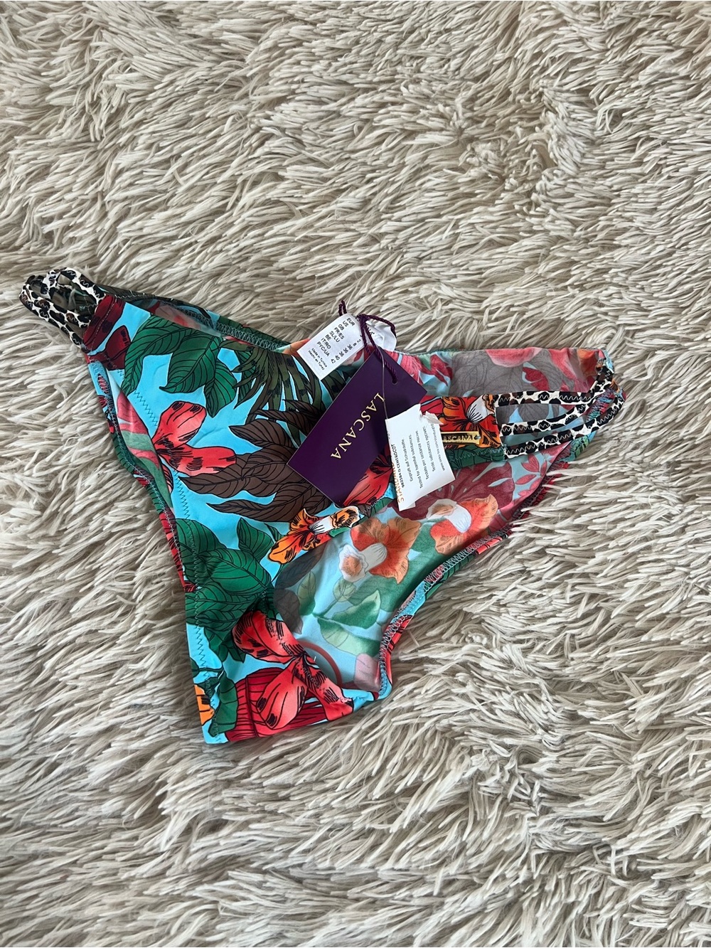 LASCANA Tropical Floral Bikini Bottom in Teal and Multicolor